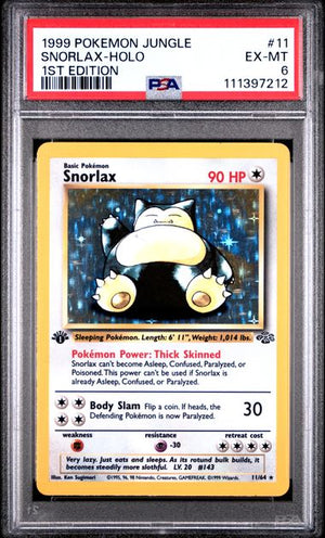 PSA 6 Snorlax 1st Edition Jungle #11 Holo (Cabinet)