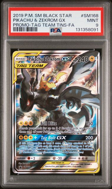 PSA 9 Pikachu&Zekrom GX Tag Team Promo #SM168 (Cabinet)
