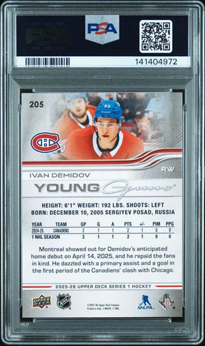 Psa 9 Ivan Demidov #205 young guns (Cabinet)