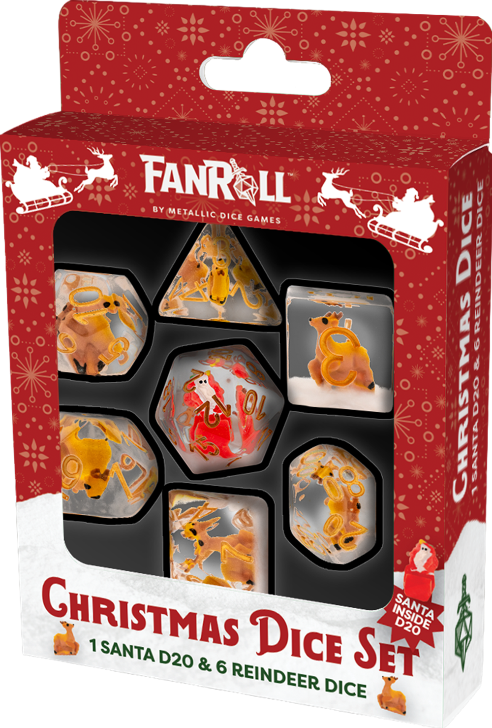 Christmas Resin 7 Dice Set Reindeer + Santa D20