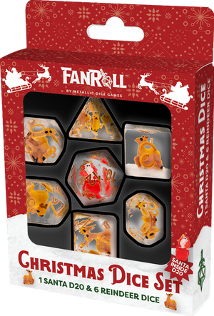 Christmas Resin 7 Dice Set Reindeer + Santa D20