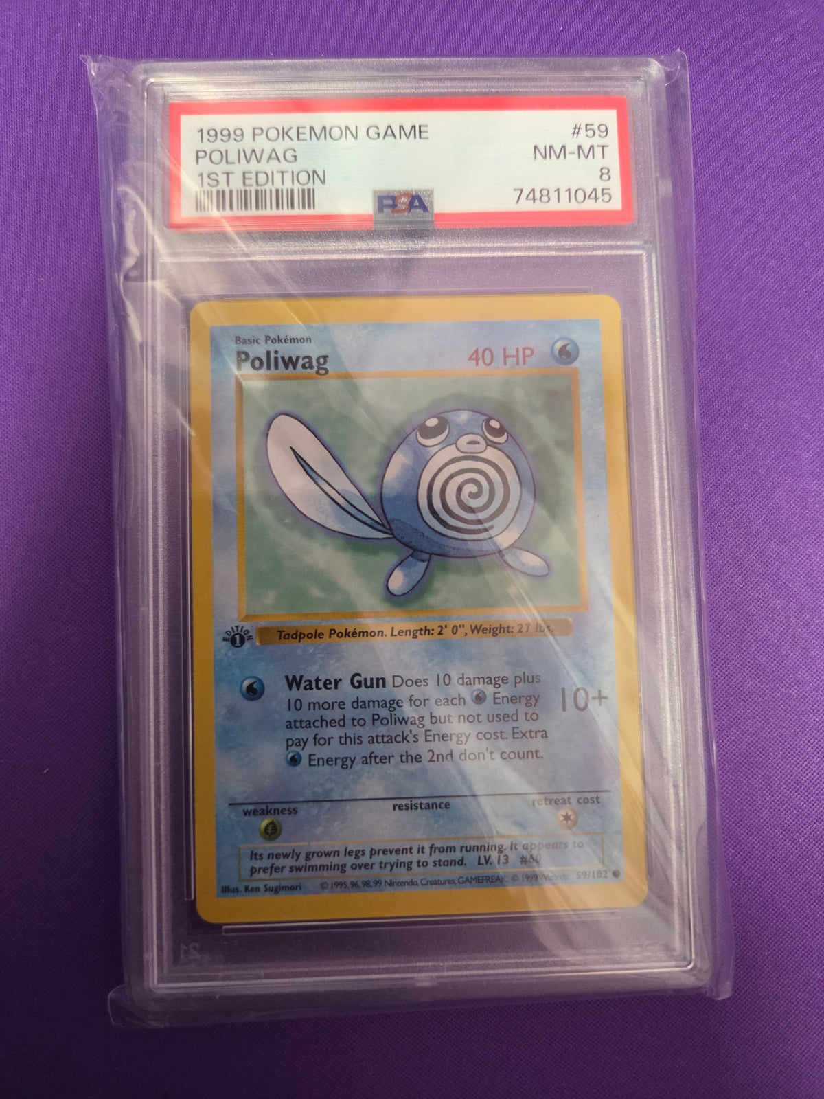 PSA 8 Poliwag #59 1st edition base set shadowless (Cabinet)