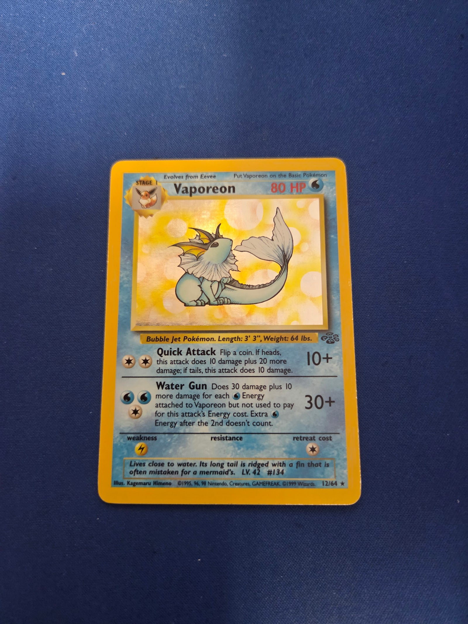 Moderately Played Vaporeon #12 Holo Rare Unlimited Holofoil (Cabinet)