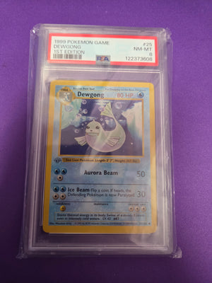 PSA 8 Dewgong #25 (Gray stamp) 1st edition base set (Cabinet)