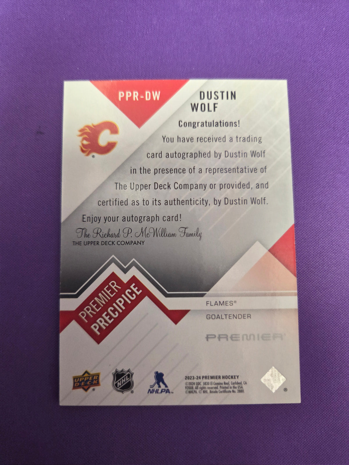 Dustin Wolf #PPR-DW Premier Precipice Auto (cabinet-NM)