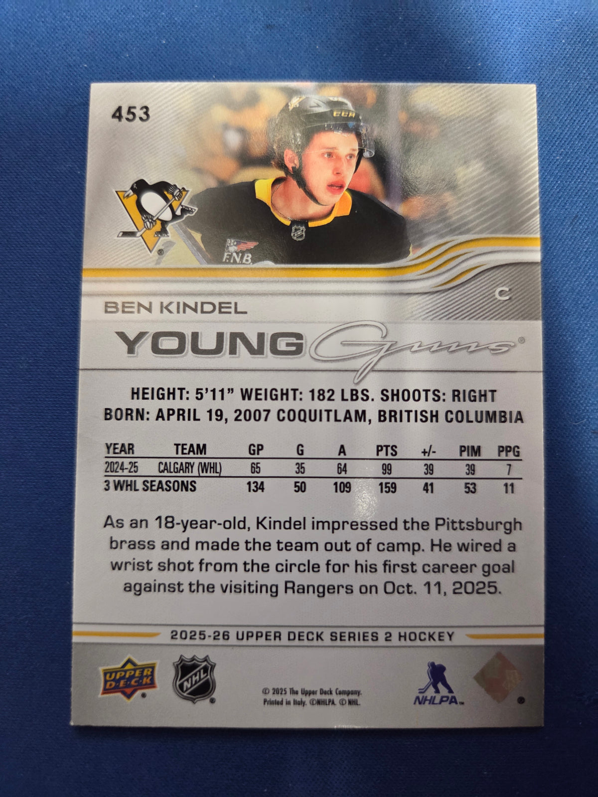 Ben Kindel #453 Young Guns (cabinet-NM)
