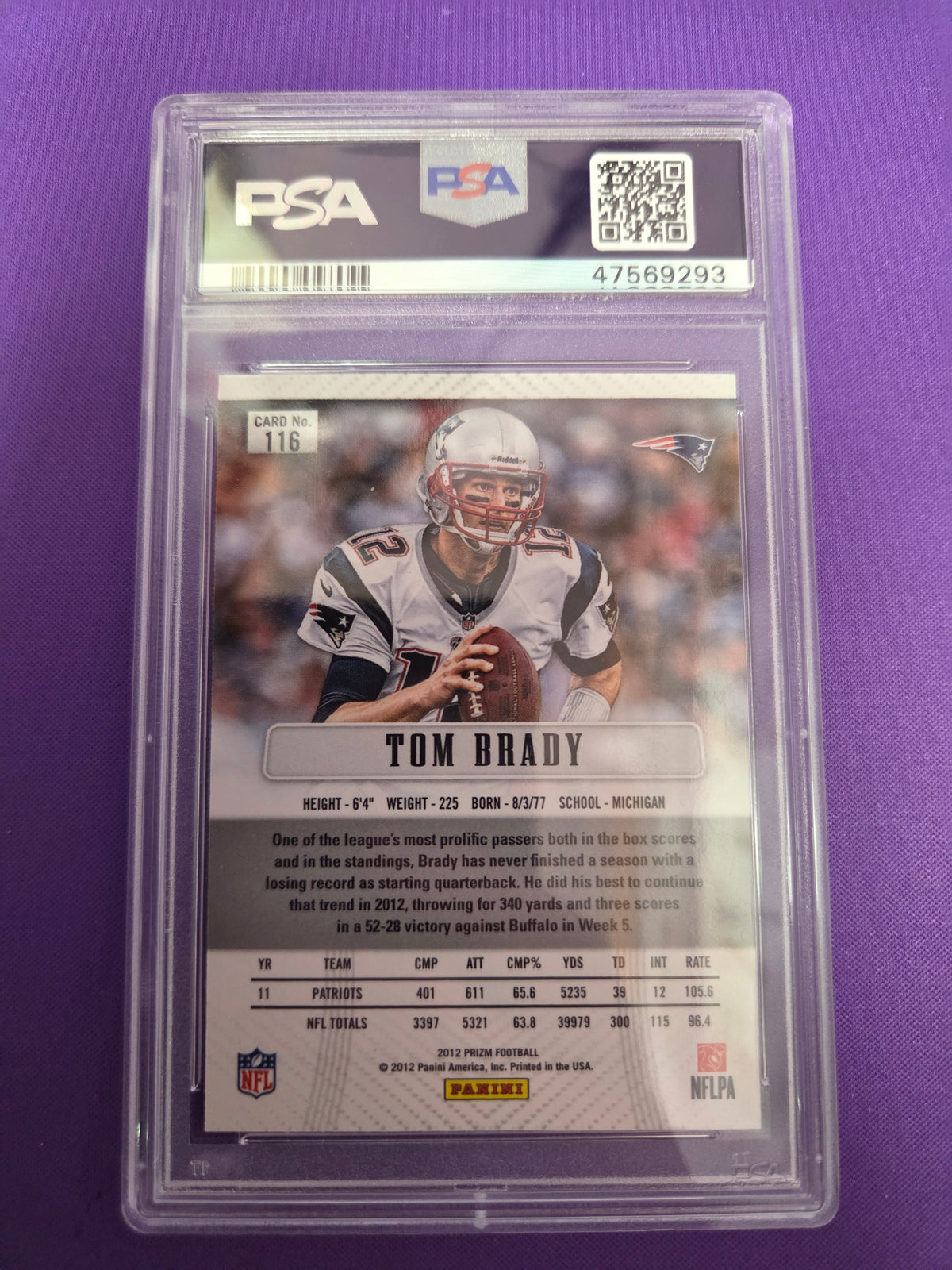 PSA 10 Tom Brady #116 Panini Prizm 2012 (cabinet)