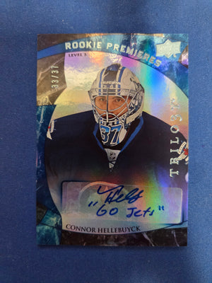 Connor Hellebuyck 33/37 Rookie Premieres Auto #194 (Cabinet-NM)