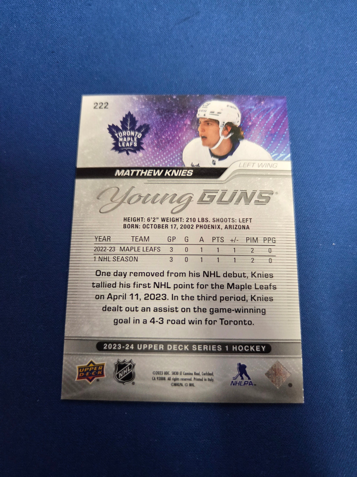 Matthew Knies young guns #222 Near Mint