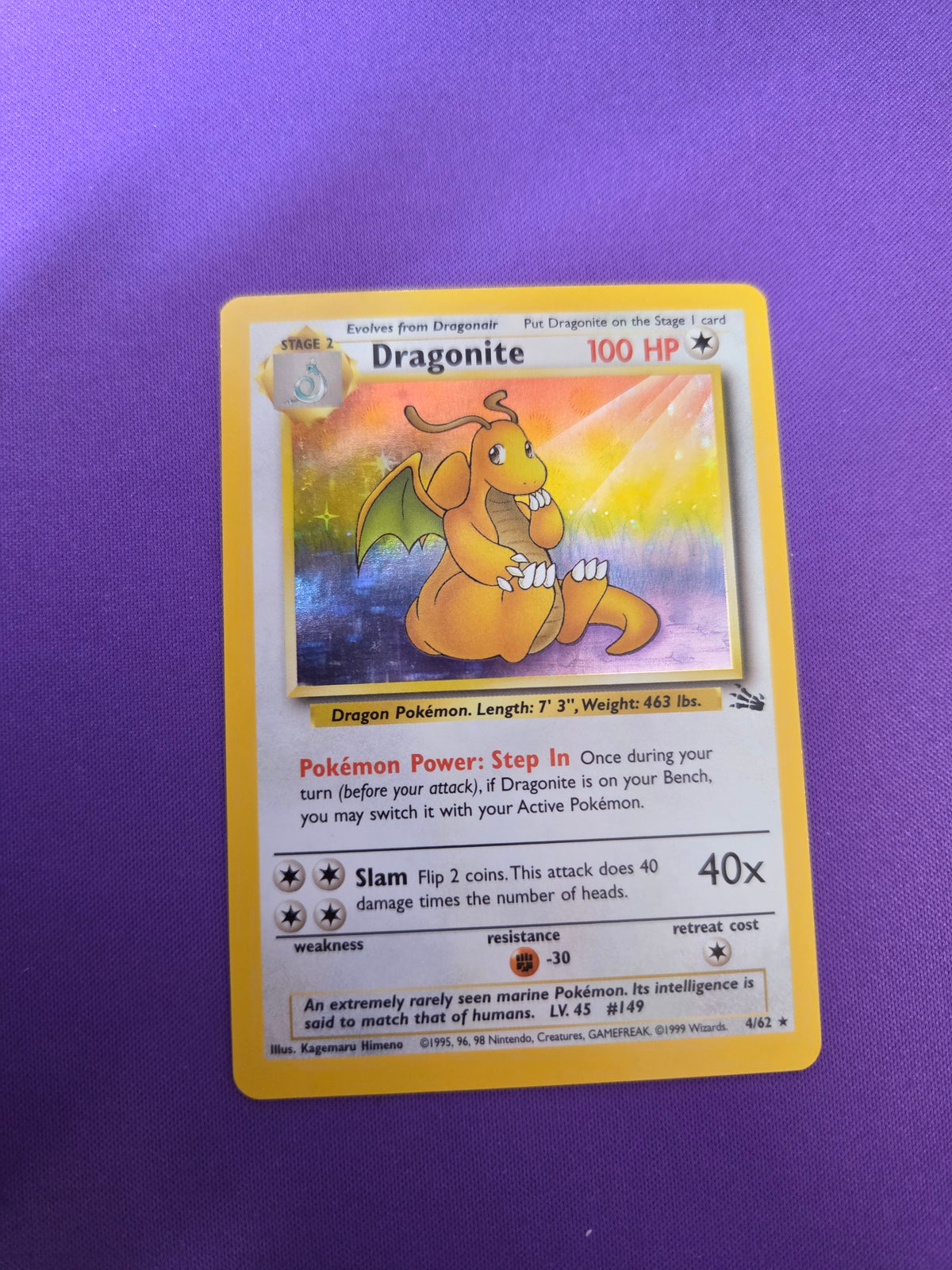 Lightly Played Dragonite (4) (4)/62 Holo Rare Unlimited Holofoil (cabinet-LP)