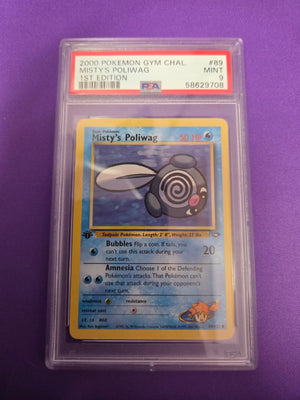 PSA 9 Misty's Poliwag #89 1st Edition Gym Challenge (Cabinet)