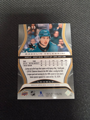 Macklin Celebrini #T-13 208/499 Upper Deck Trilogy Rookie Premiere (Cabinet-NM)