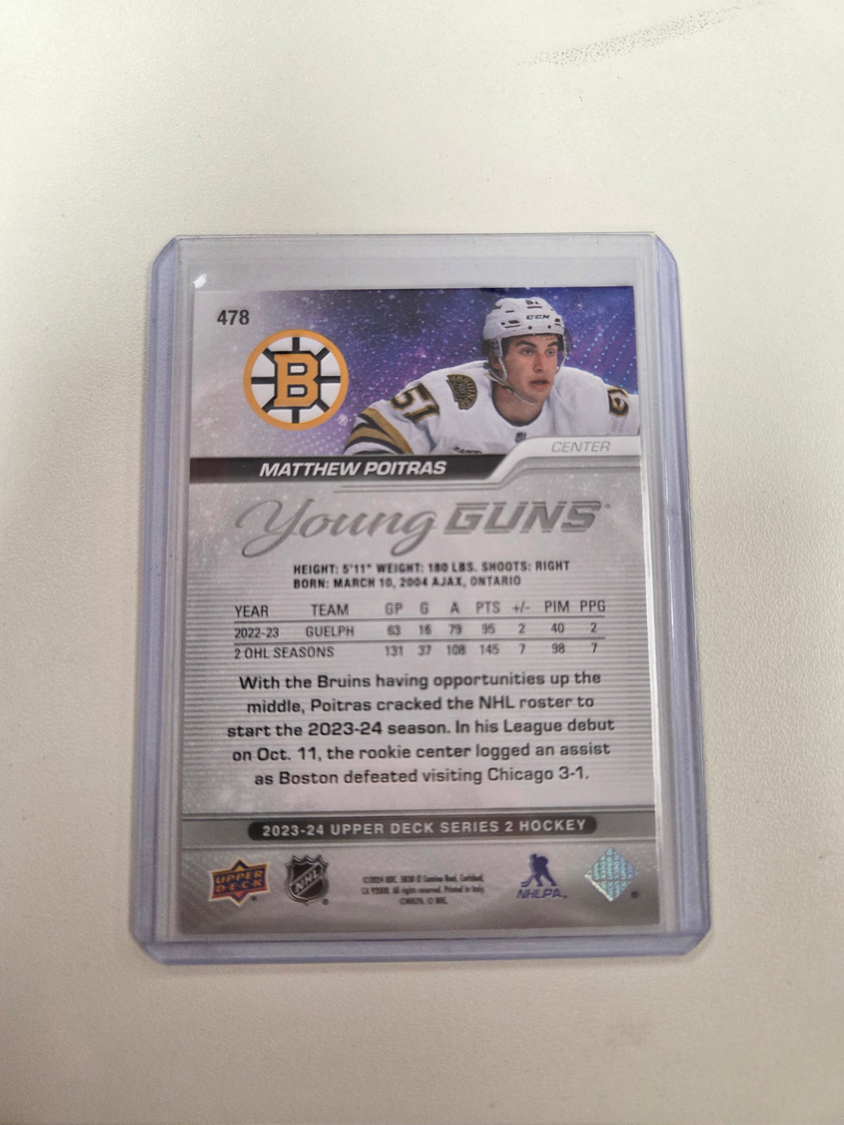 Matthew Poitras young guns upper deck series 2 #478(cabinet)