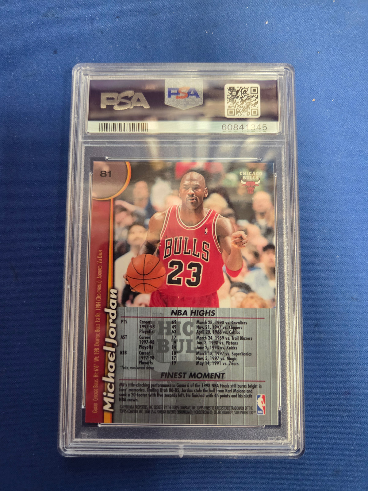 PSA 9 Micheal Jordan #81 1998 Finest w/Coating (Cabinet)