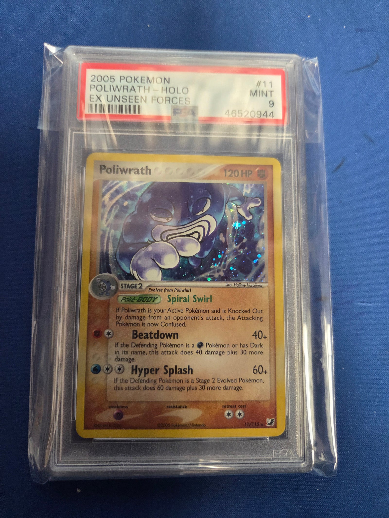 PSA 9 Poliwrath (11)/115 Ex Unseen Forces Holofoil (Cabinet)