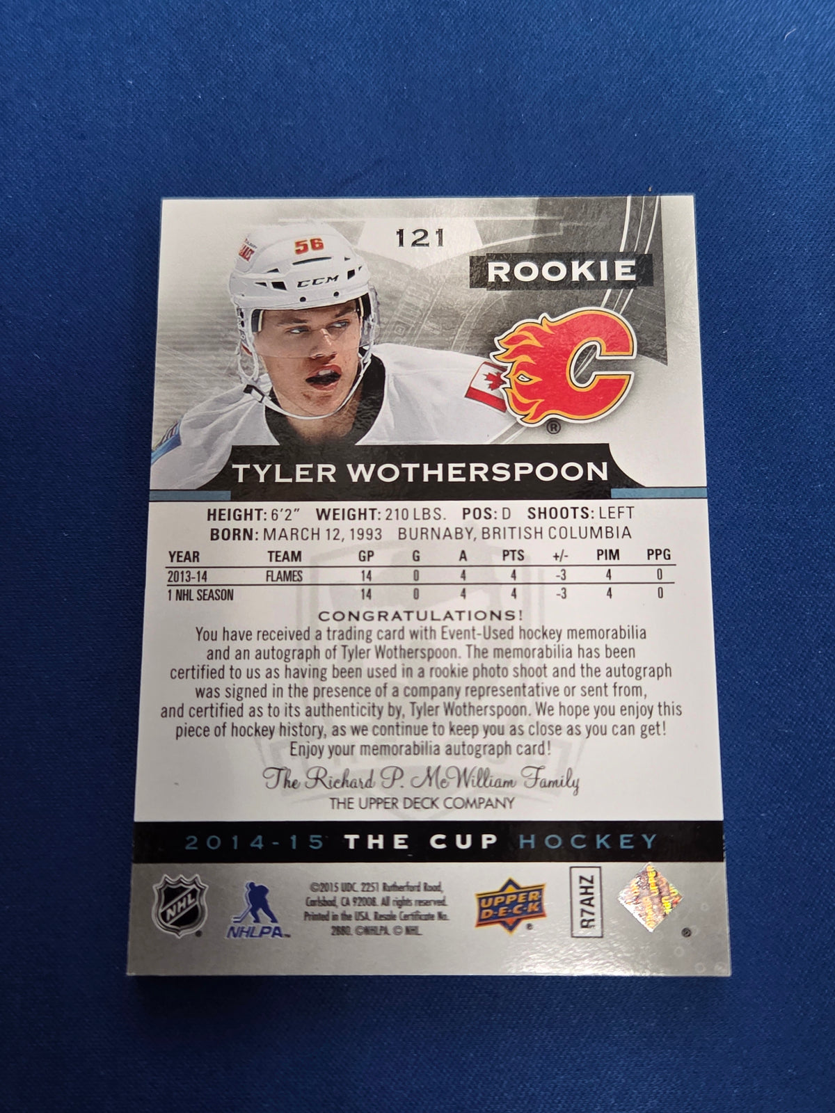 Tyler Wotherspoon 106/249 #121 The Cup Rookie Patch Auto (Cabinet-NM)