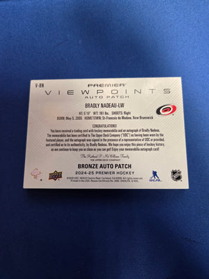 Bradly Nadeau  87/99 #V-BN Premier Viewpoint Rookie Auto Patch  (Cabinet-NM)