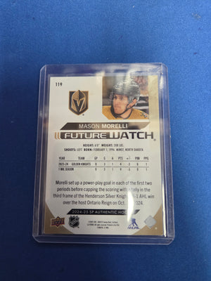 mason morelli #119 future watch sp authentic hockey 61/99 (cabinet)
