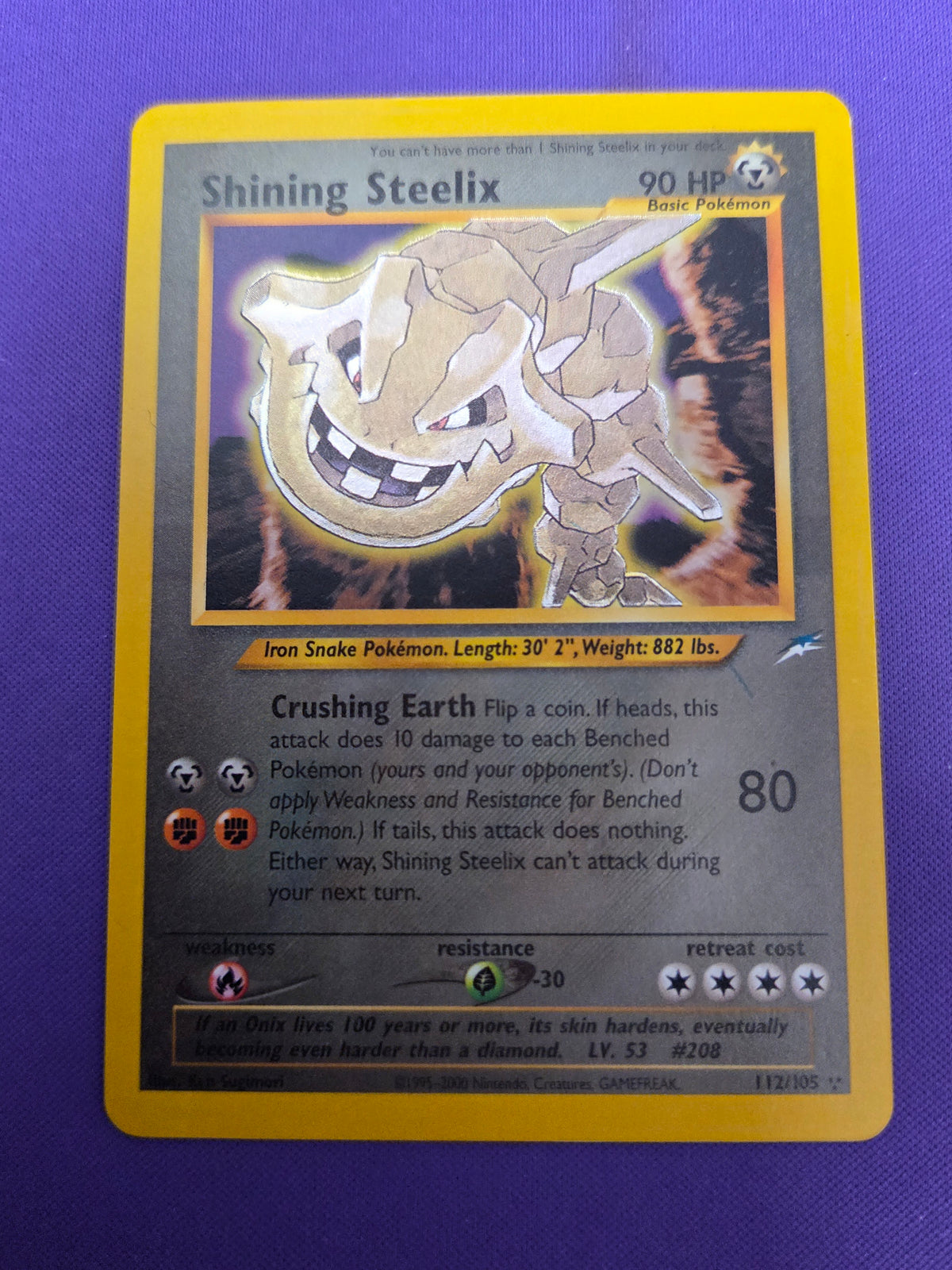Moderetly Played Shining Steelix #112 Neo Destiny Secret Rare Unlimited Holo (Cabinet-MP)