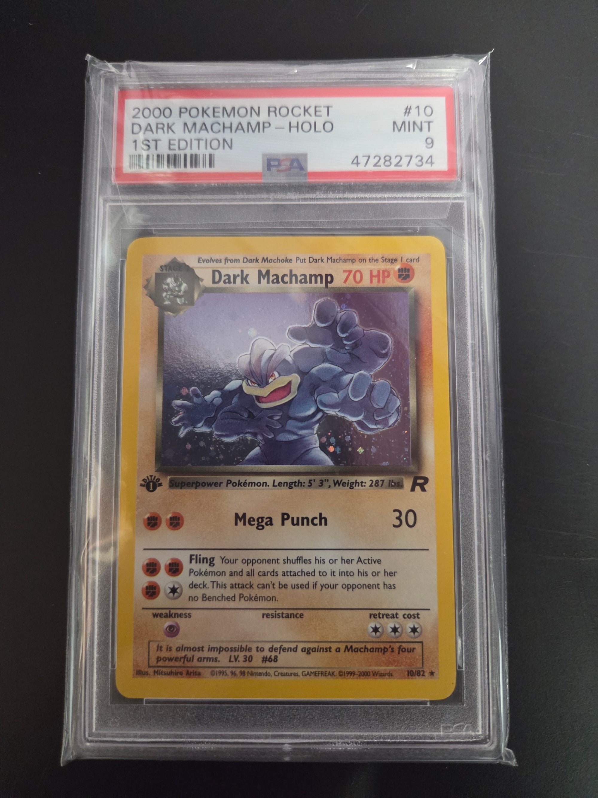 PSA 9 Dark Machamp 1st edition #10 Pokémon Rocket (Cabinet)