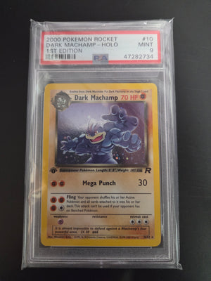 PSA 9 Dark Machamp 1st edition #10 Pokémon Rocket (Cabinet)