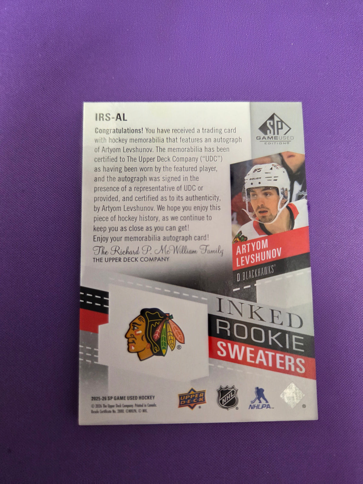 artyom levshunov inked rookie sweaters /99 Auto