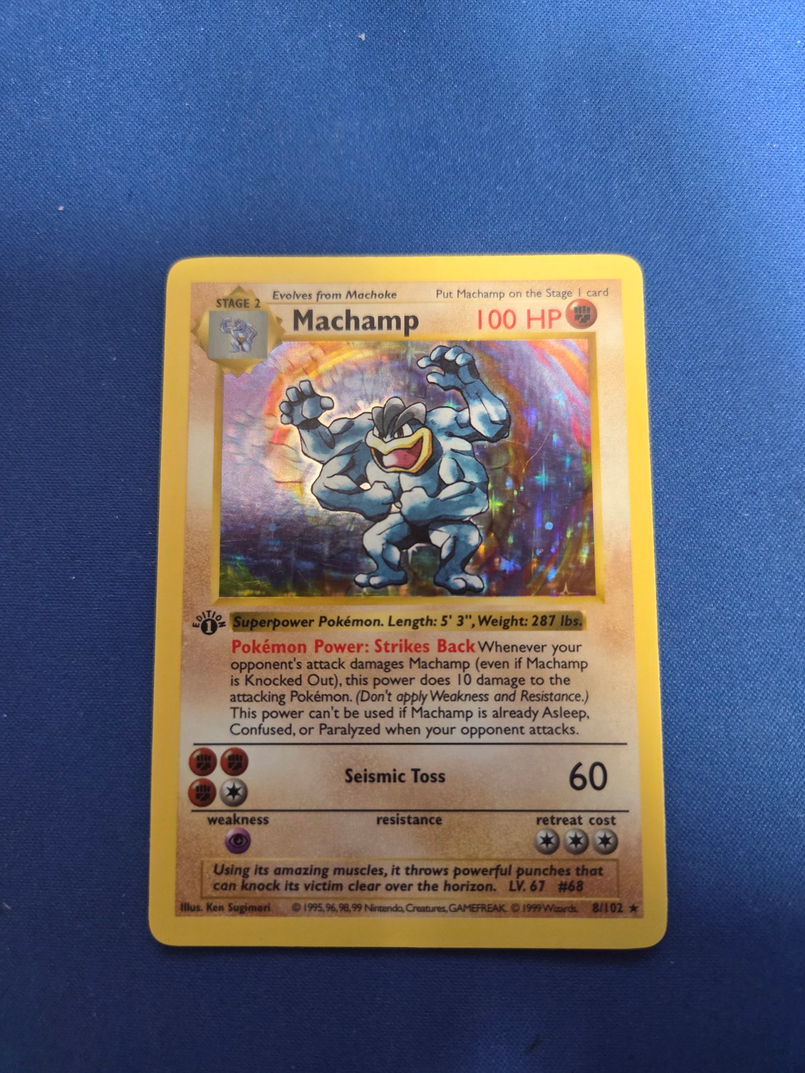 Lightly Played Machamp (Base Set Shadowless) (8) Holo Rare 1st Edition Holofoil (Cabinet-LP)