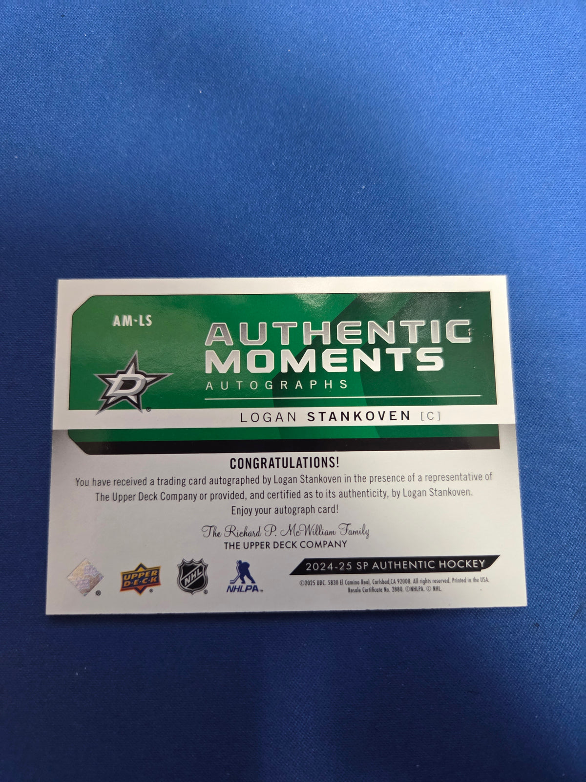 Logan Stankoven authentic moments autograph #am-ls (cabinet-NM)