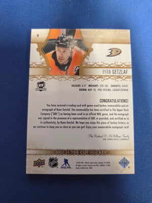 Ryan Getzlaf #9 5/8 The Cup On Card Auto Logo Patch (Cabinet-NM)
