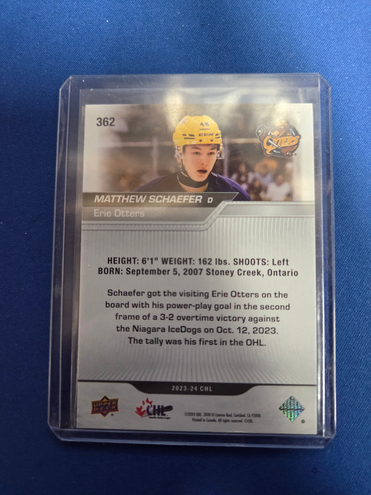 Matthew Schaefer CHL Erie Otters #362 (cabinet-NM)