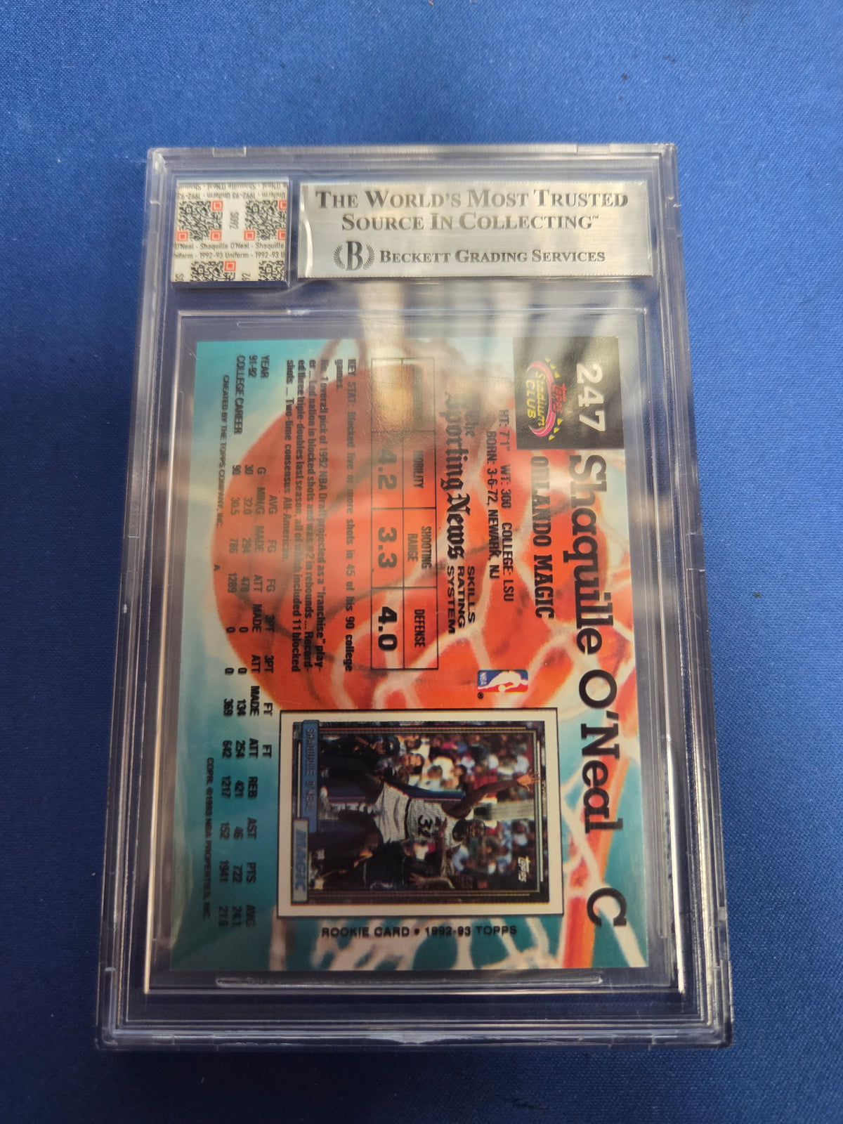 BGS 9 Shaquille O'Neal #247 Rookie Card Jersey Fusion Game Used Jersey Patch
