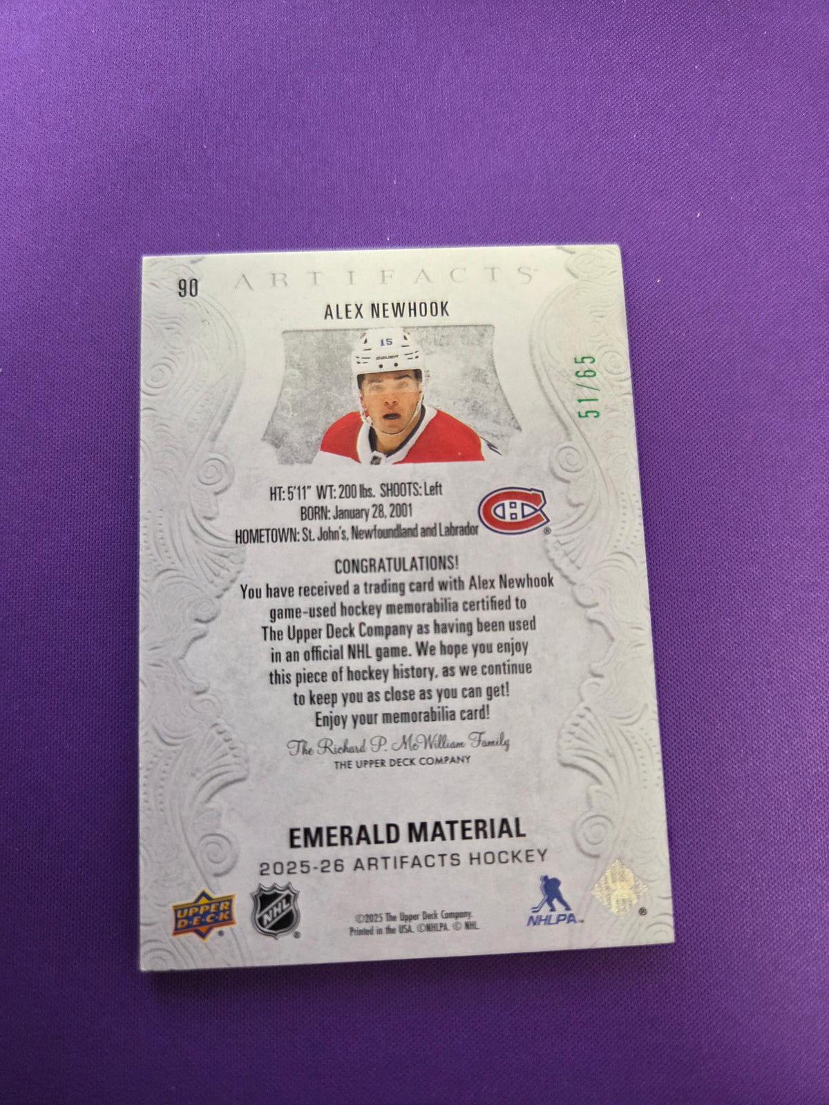 Alex Newhook [Emerald Material] #90 51/65 (cabinet)