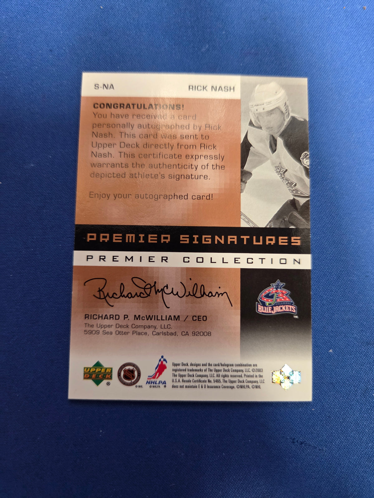 RICK NASH #S-NA Premier Collection Signatures Bronze Auto (cabinet-NM)