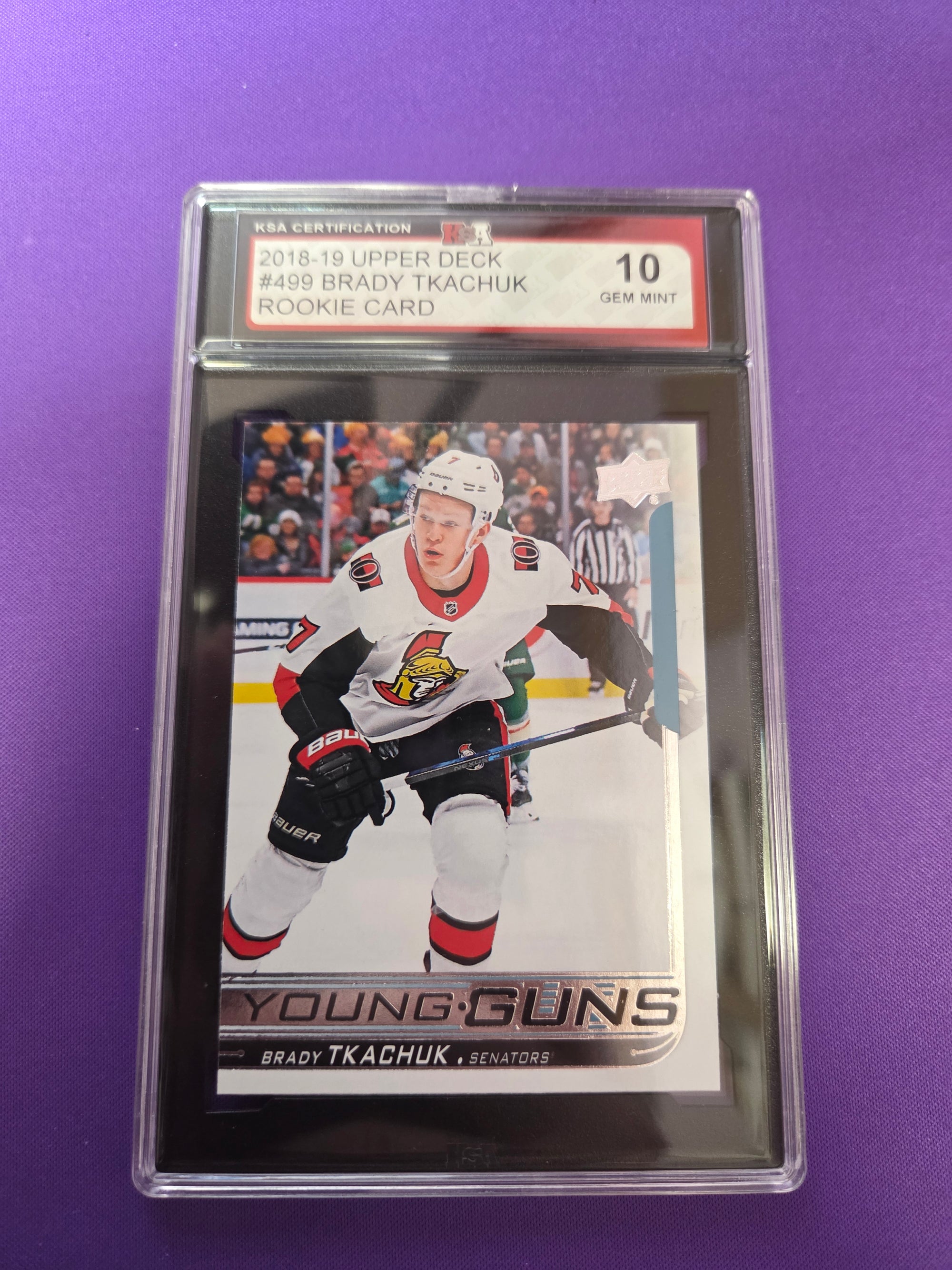 KSA 10 Brady Tkachuk #499 Rookie Card young guns (cabinet-NM)