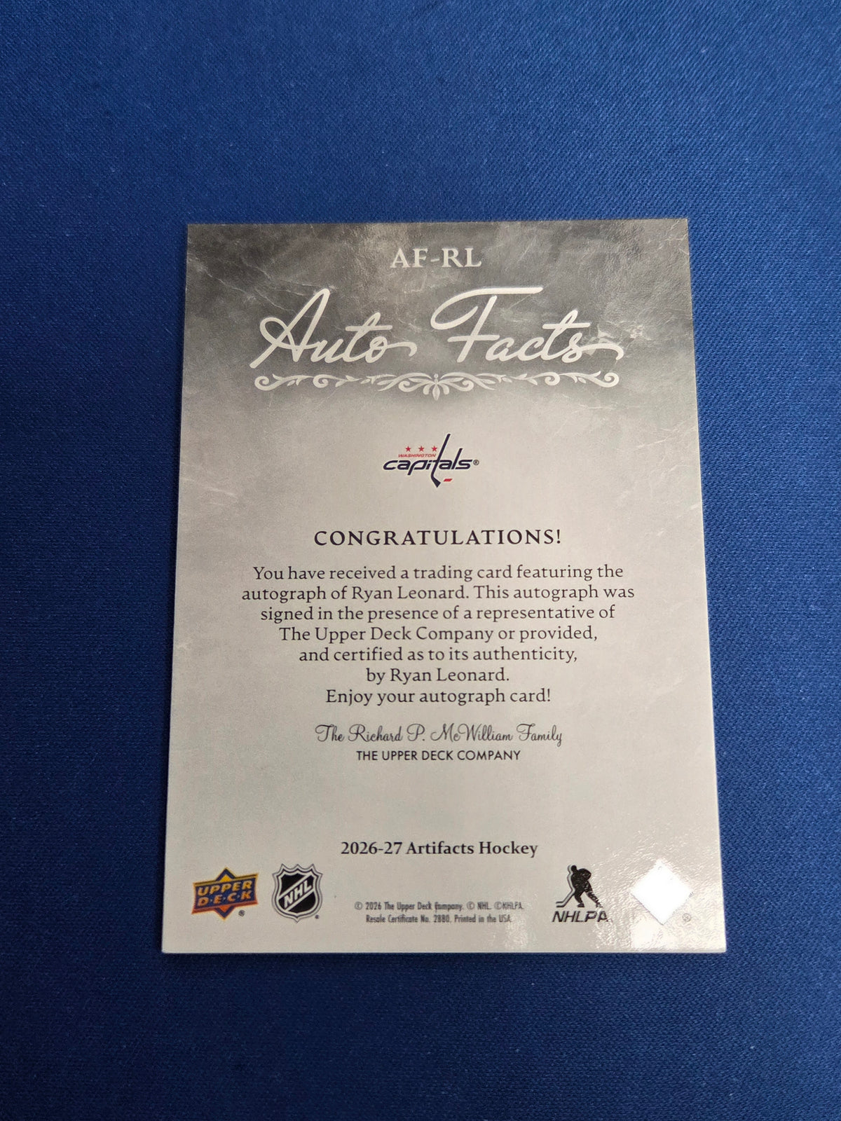 Ryan Leonard #AF-RL Artifacts Auto Facts (Cabinet-NM)
