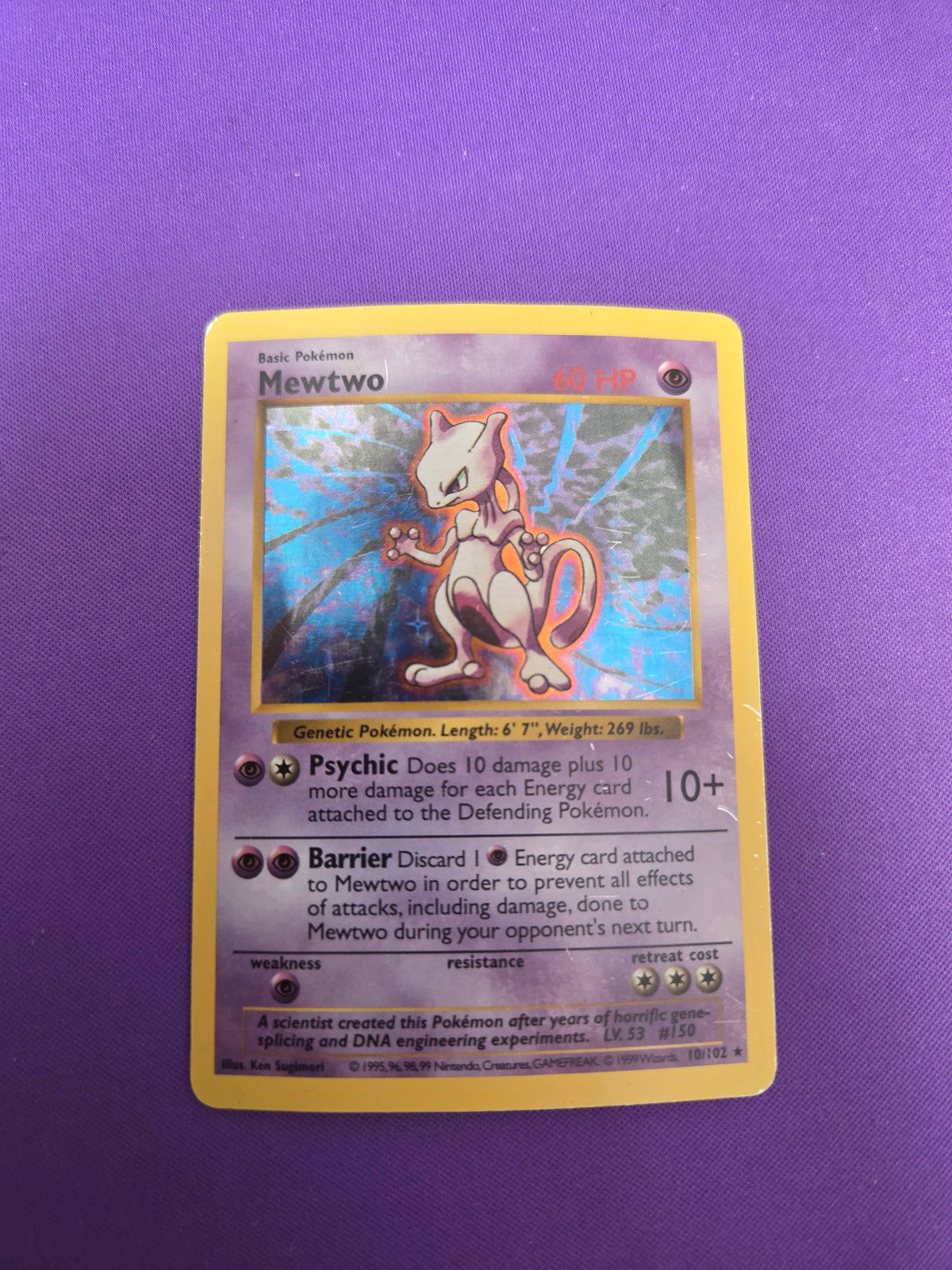 Heavily Played Mewtwo #10 Shadowless Base Set Holo (Cabinet-HP)