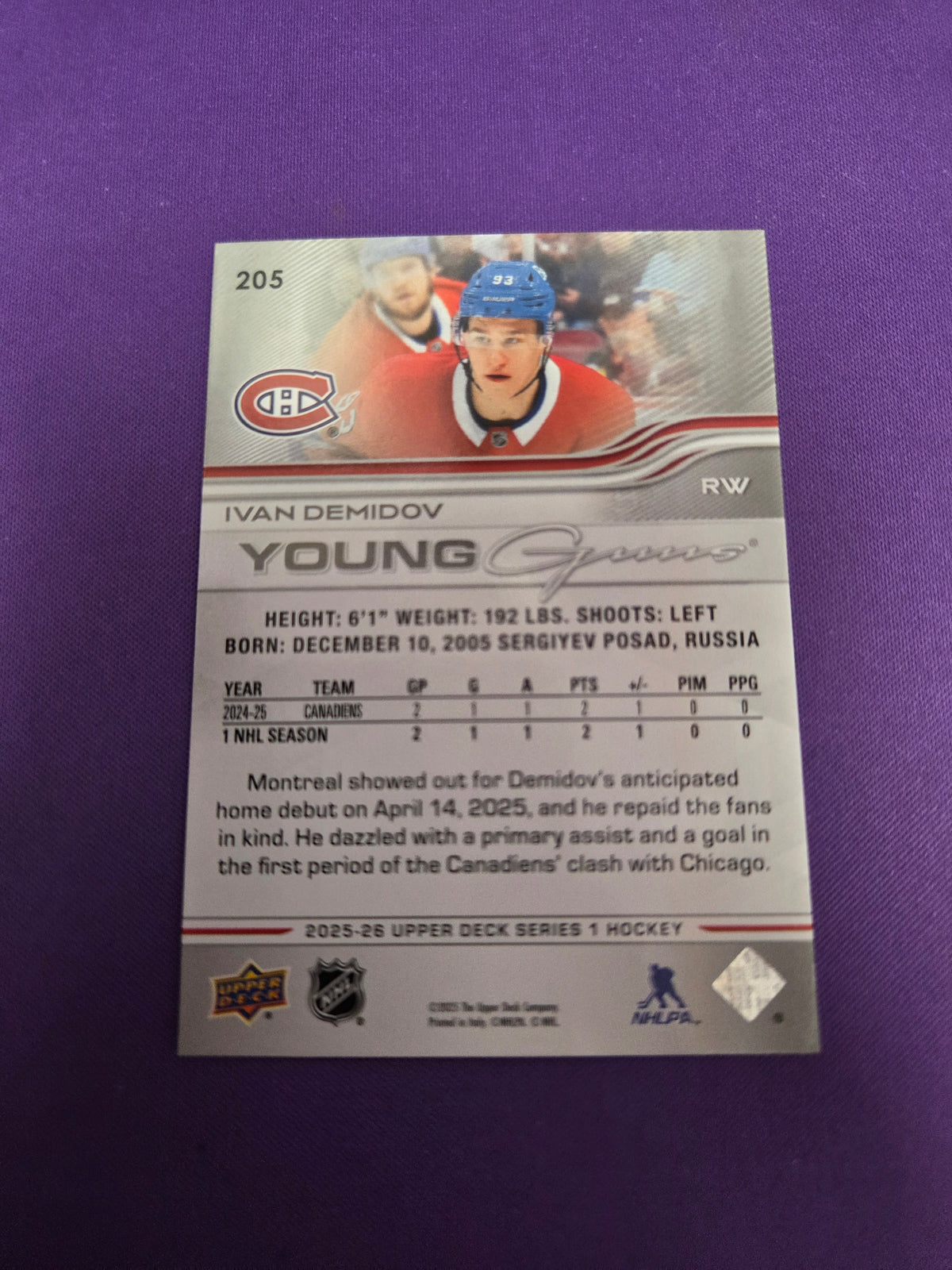 Ivan Demidov #205 young guns (cabinet-NM)