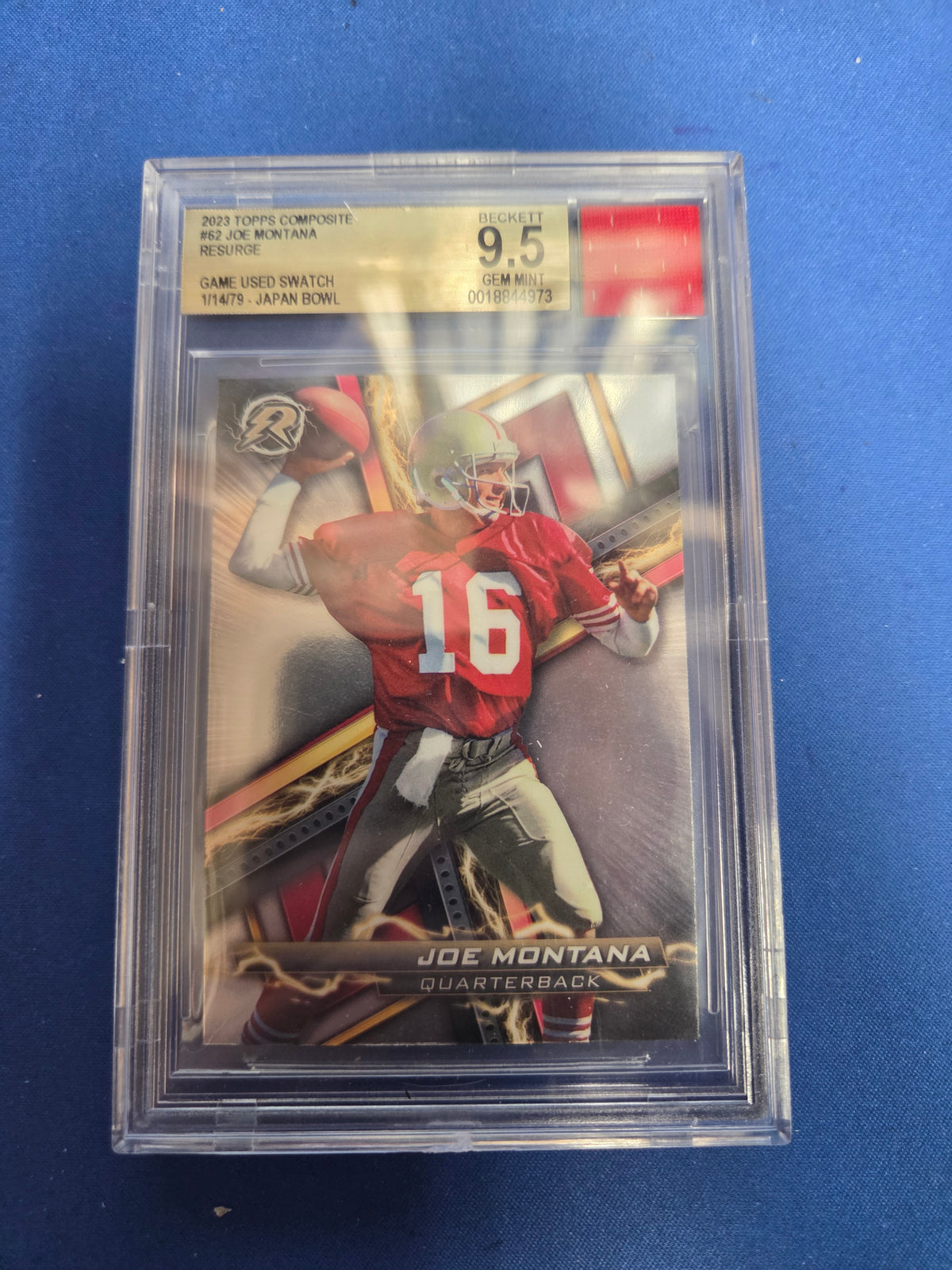 BGS 9.5 Joe Montana #62 Resurge Japan Bowl Game Used Swatch