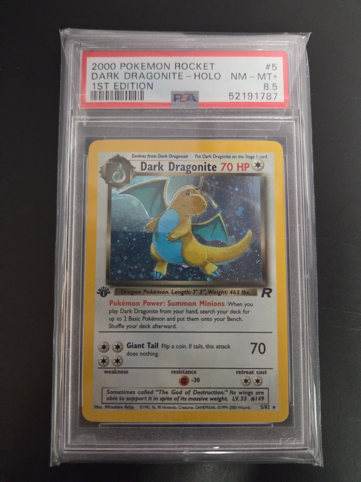 PSA 8.5 Dark Dragonite 1st edition holo #5 Rocket (Cabinet)