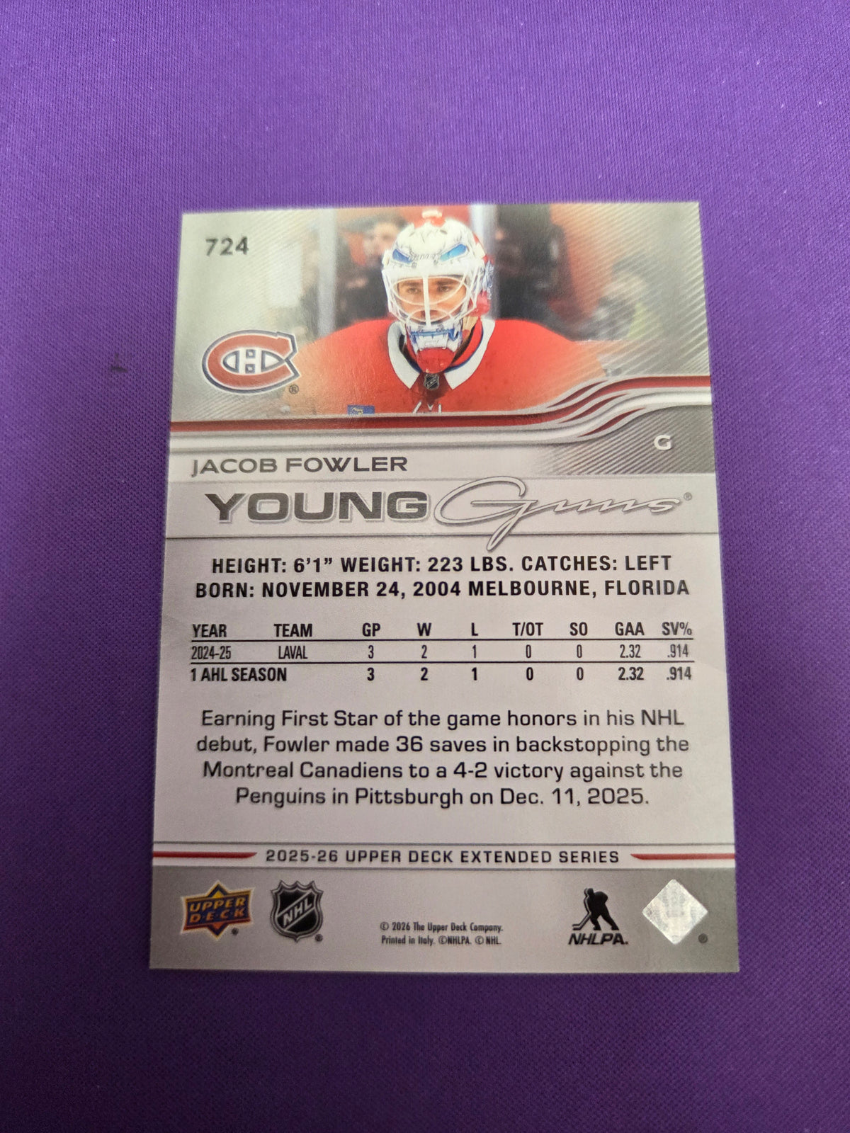 Jacob Fowler Young Guns #724  (cabinet-NM)