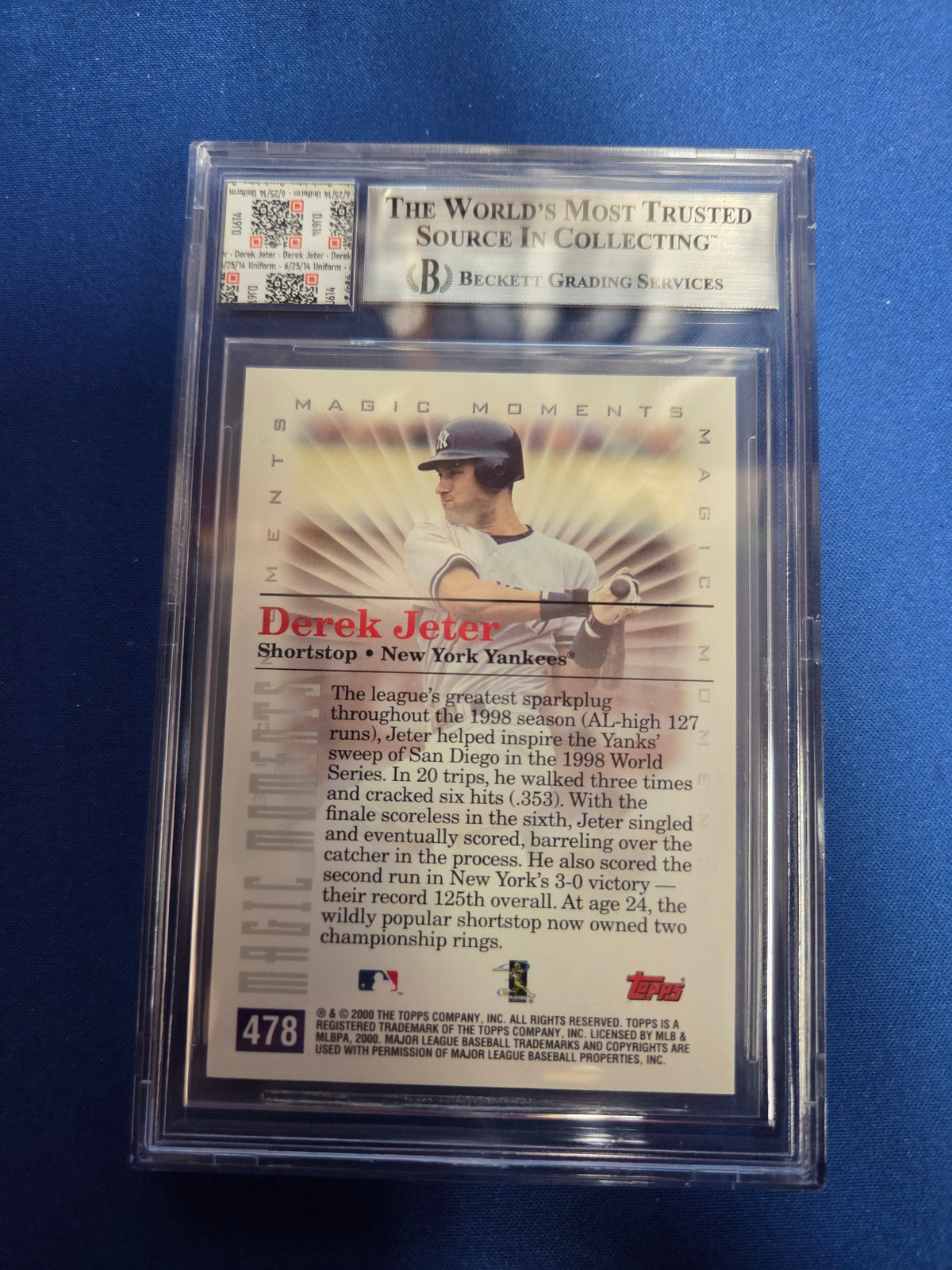 Derek Jeter Jersey Fusion Beckett Authentic #478c (Jersey Patch) (Cabinet)