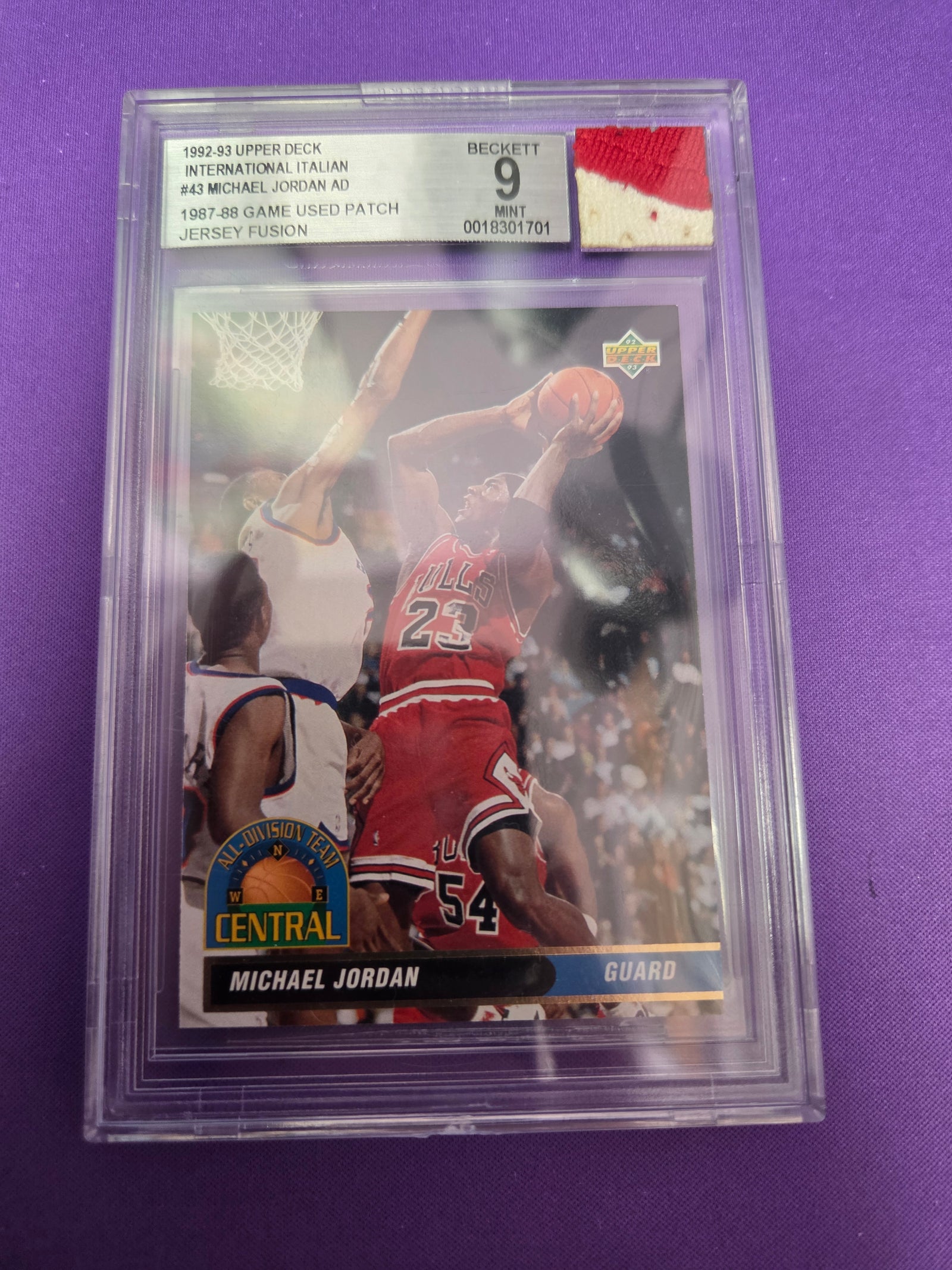 BGS 9 Micheal Jordan Game Used Swatch Jersey Fusion