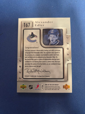 Alexander Edler The Cup 5/249 2006-2007 Rookie #167 logo patch auto (Cabinet-NM)