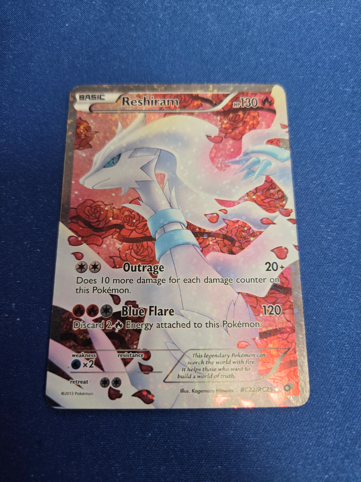 Moderately played Reshiram (Full Art) (RC22)/113 Ultra Rare Holofoil (Cabinet-MP)