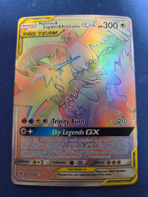 Moltres & Zapdos & Articuno GX (Secret) (69)/68 Secret Rare Holofoil (Cabinet-NM)