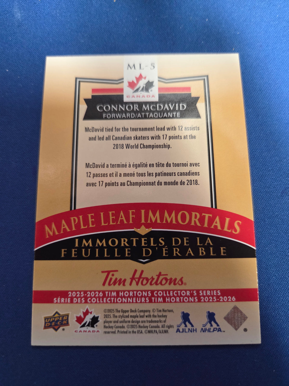 Connor Mcdavid #ML-5 Maple Leaf Immortals (cabinet-NM)