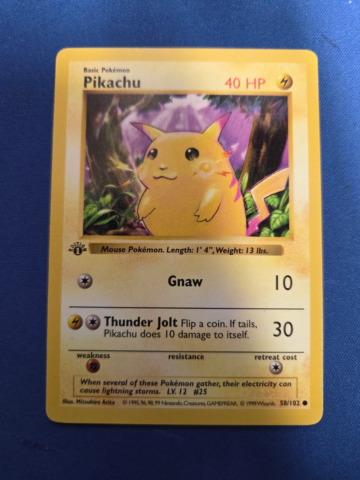 Lightly Played Pikachu (58) Common 1st Edition (Cabinet-LP)