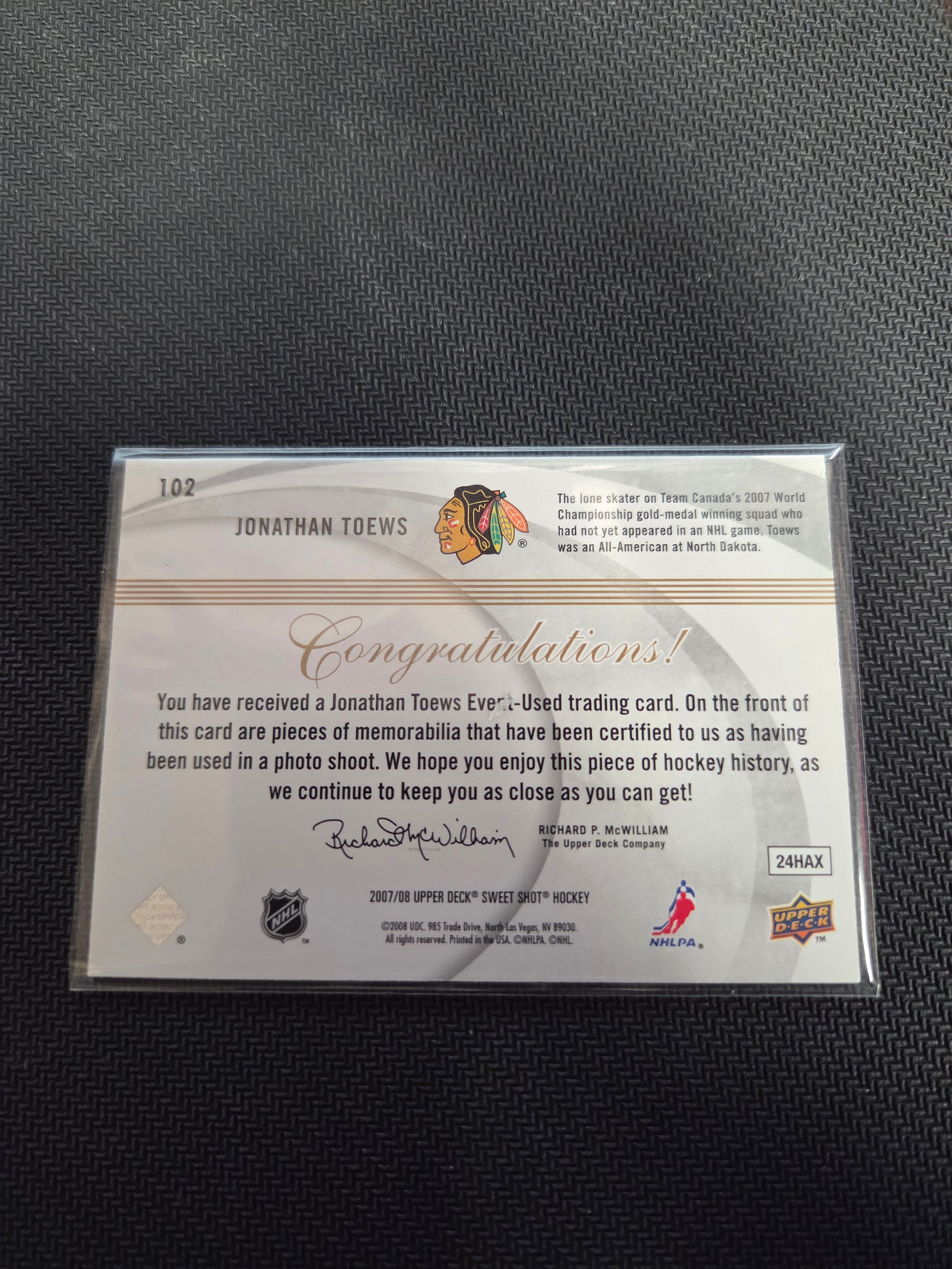 Jonathan Toews Sweet beginnings #102 /599 (cabinet)