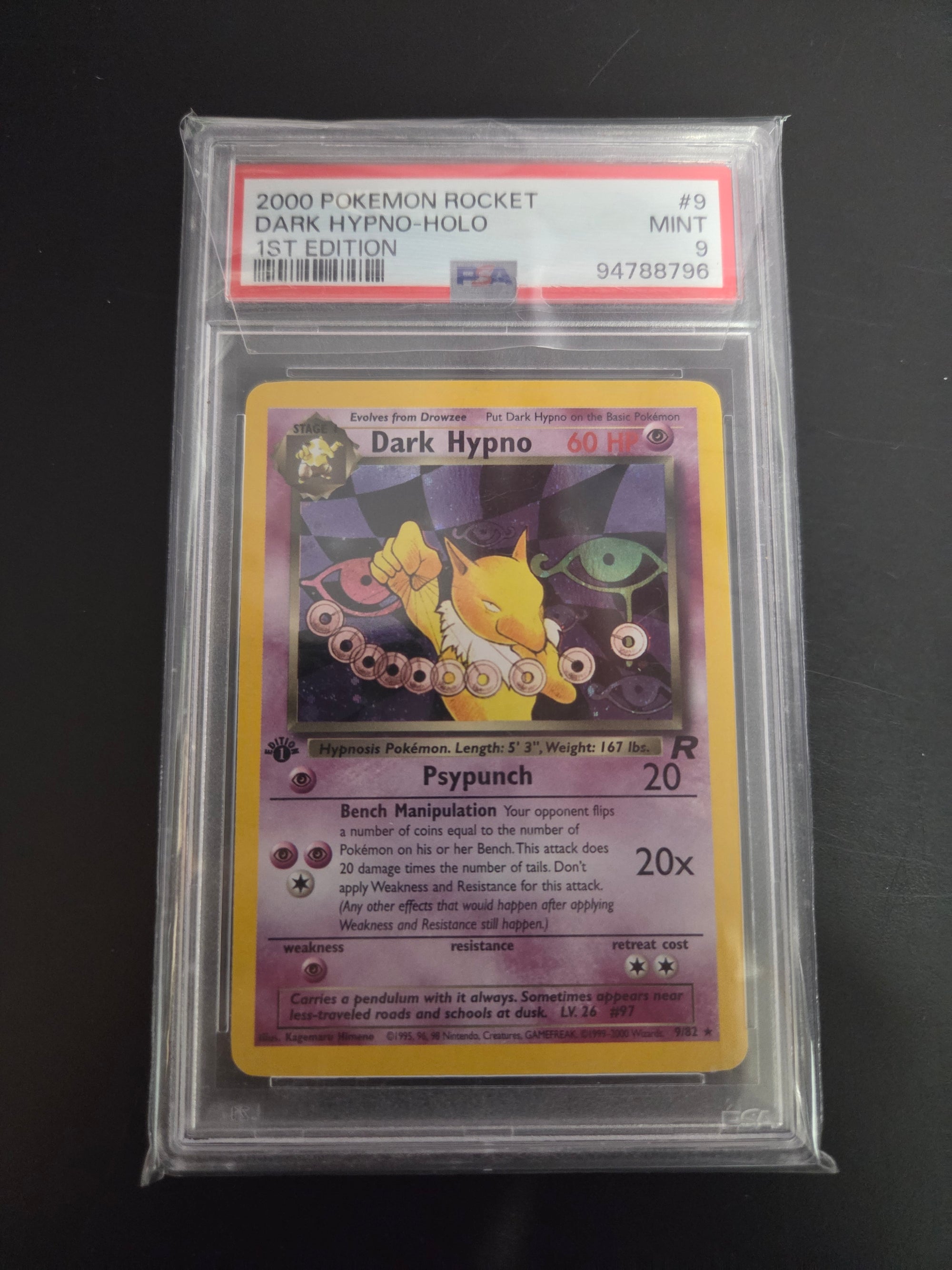 PSA 9 Dark Hypno 1st edition Pokémon Rocket (Cabinet)