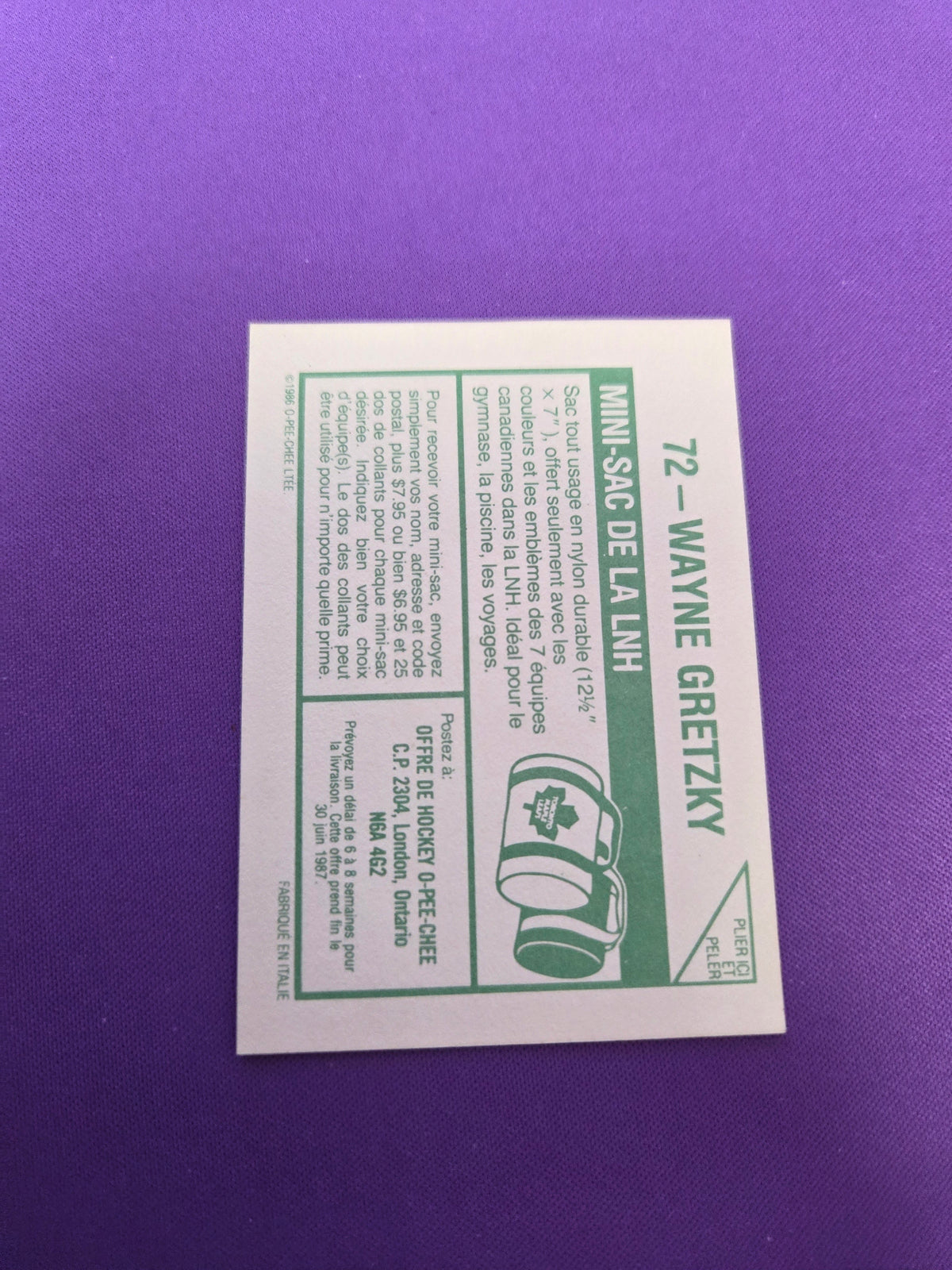 Wayne Gretzky #72 1986 O-Pee-Chee Sticker(cabinet)